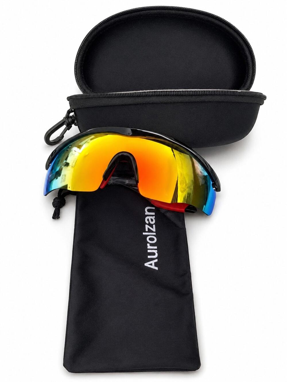 Polarized Sports Sunglasses - Black Frame / Red Ruby Mirror Lens